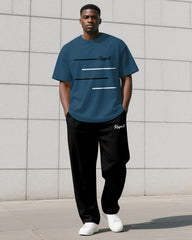 Men's Plus Size Simple Line Color Matching Respect Letter Printed T-shirt Trousers Suit