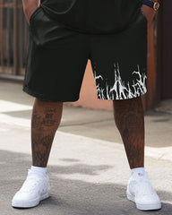 Street Hip Hop Electric Shock Metallic Print Big Men's Set