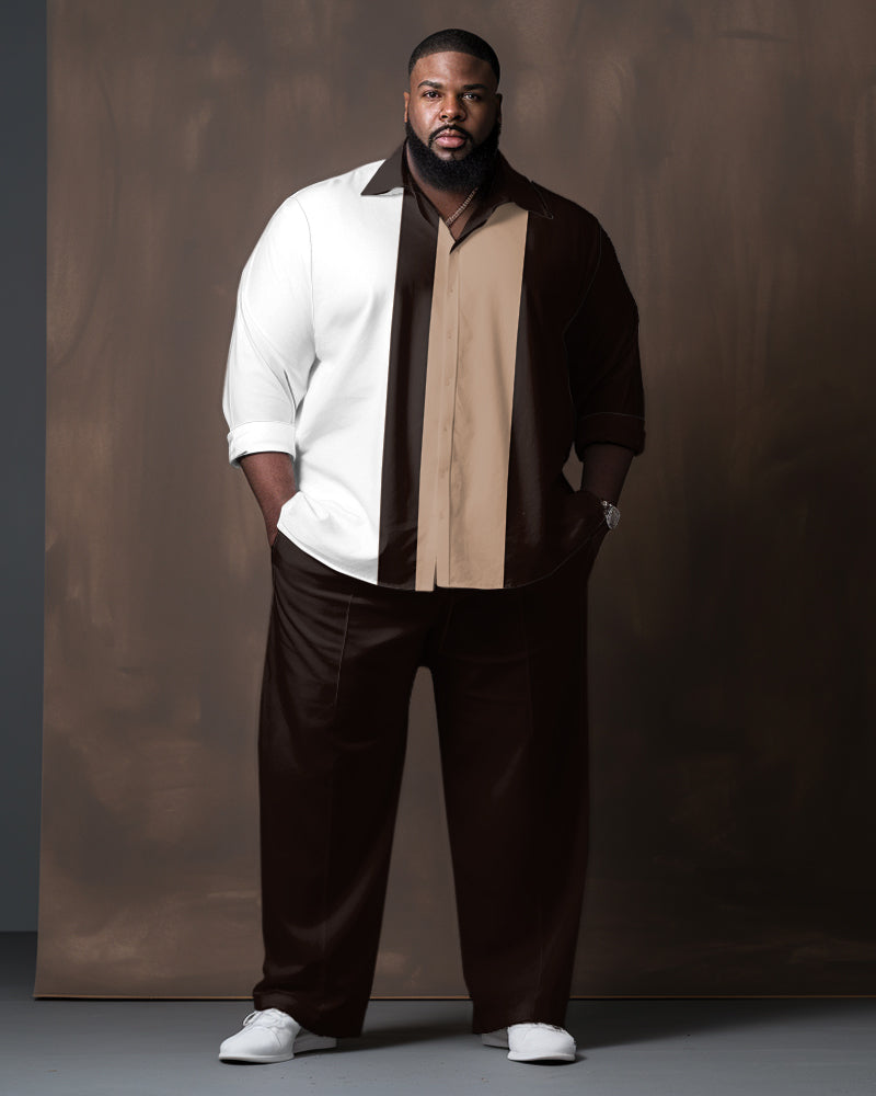 Men's Plus Size Color Matching Gradient Long Sleeve Walking Set