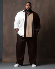 Men's Plus Size Color Matching Gradient Long Sleeve Walking Set