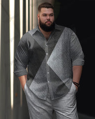 Gradient Geometric Print Long Sleeve Lapel Shirt 2 Piece Set Men's Plus Size