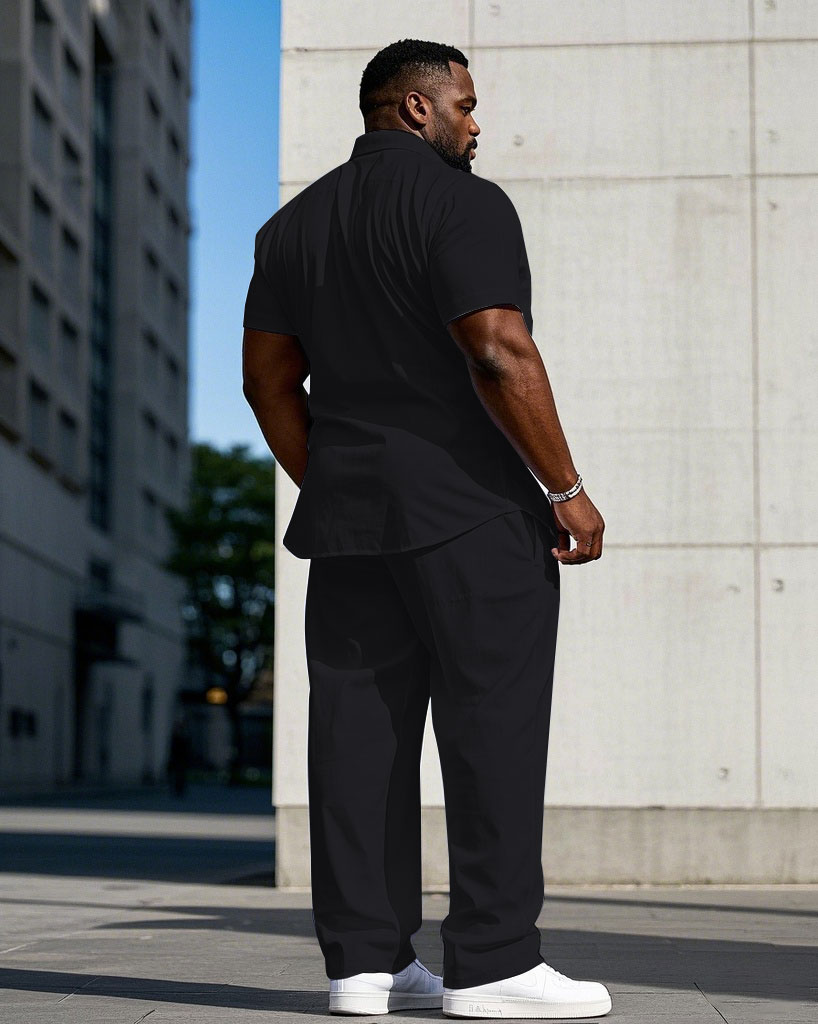 Men's Plus Size Black Purple Shoulder 3D Leopard Print Short Sleeve Shirt Trousers Suit