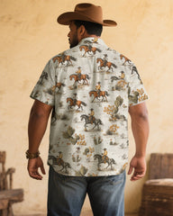 Men's Plus Size Western Denim Quartet Continuous Cotton Printed Short Sleeve Shirt