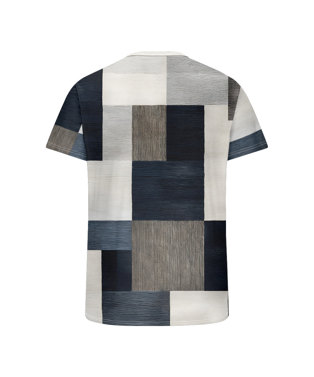 Men's Plus Size Daily Casual Blue And White Grey Geometric Print Henry Collar Button Short Sleeve T-Shirt