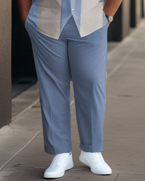 Men's Plus Size Casual Business Sports Bowling Short-Sleeved Shirt And Pants Suit