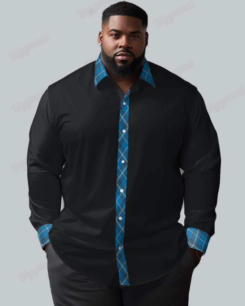 Featured And Featured Rhombus Patchwork Long Sleeve Lapel Shirt Men's Plus Size