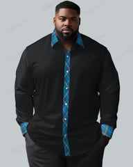 Featured And Featured Rhombus Patchwork Long Sleeve Lapel Shirt Men's Plus Size