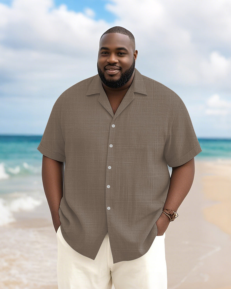 Men's Plus Size Daily Solid Color Short Sleeve Bamboo Hemp Texture Shirt