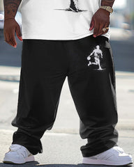 Big & Tall Men's Street Casual Granules Abstract Basketball Printed T-Shirt Trousers Set
