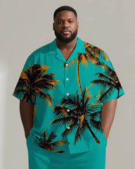 Big & Tall Men's Hawaiian Green Coconut Print Short Sleeve Shirt Trousers Suit