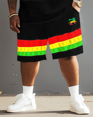 Men's Plus Size Reggae Striped Lion T-Shirt Shorts Suit