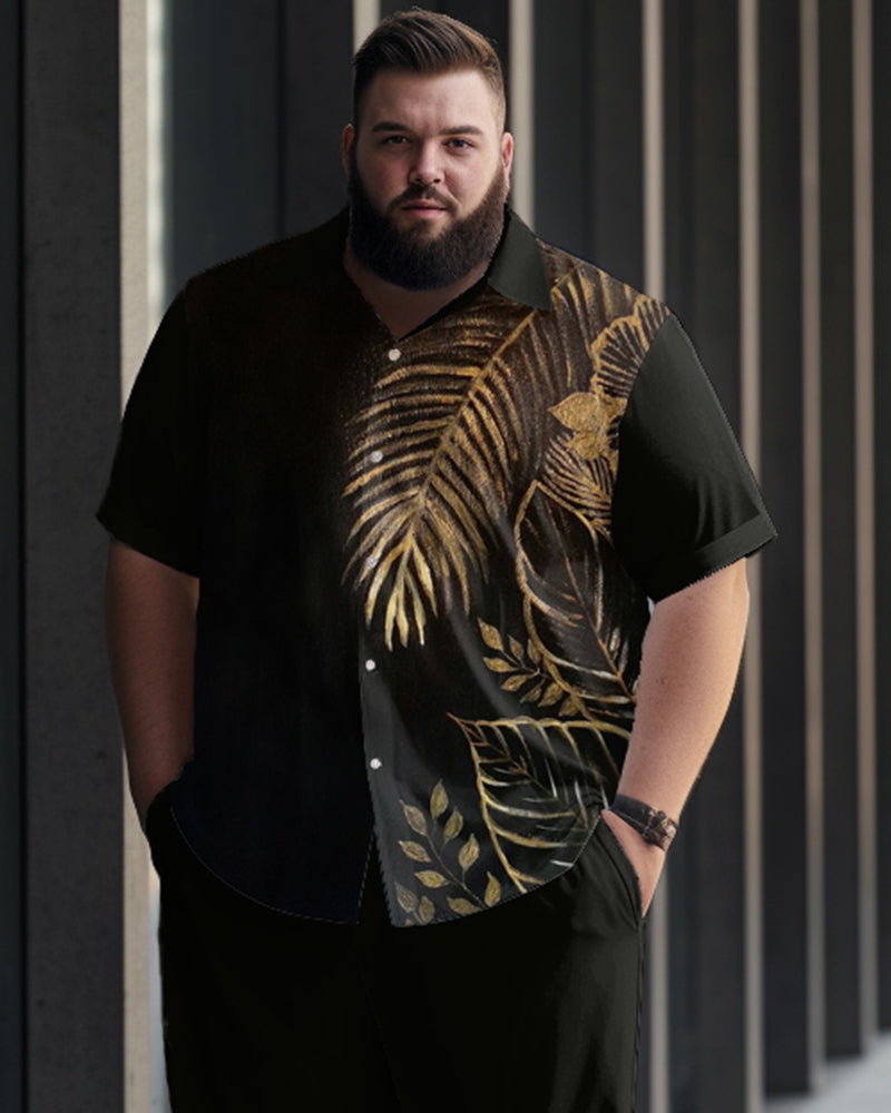 Gold Leaf Minimalist Printed Oversized Men's Short Sleeved Shirt Set