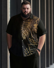 Gold Leaf Minimalist Printed Oversized Men's Short Sleeved Shirt Set