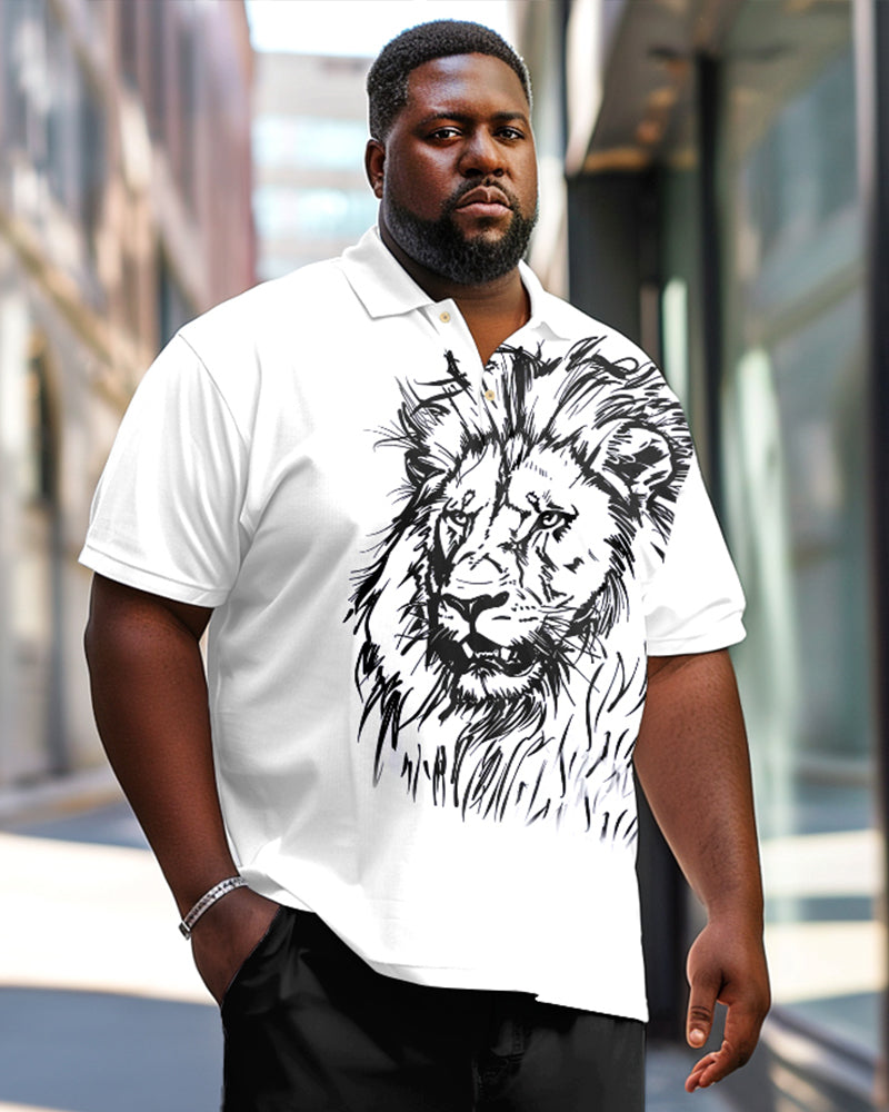 Men's Plus Size Simple Lion Polo Shirt Trousers Suit