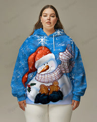 Plus Size Christmas Snow Land Snowman Print Casual Long Sleeve Sweatshirt