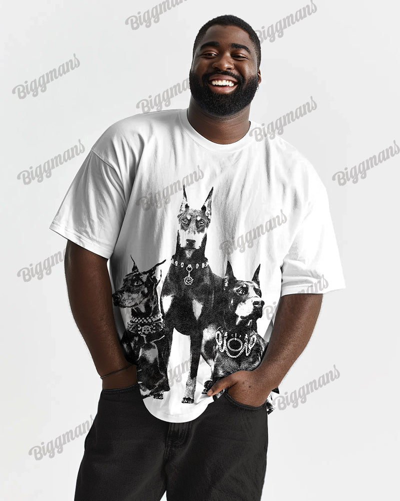 100% Cotton-Partner Dog Pattern Men's Loose Big & Tall Short Sleeve T-Shirt