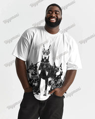 100% Cotton-Partner Dog Pattern Men's Loose Big & Tall Short Sleeve T-Shirt