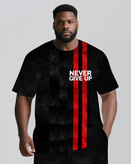 Real Strength Is Never Giving Up Men's Big and Tall Lettering Stripes Short Sleeve T-shirt 2-Piece Set