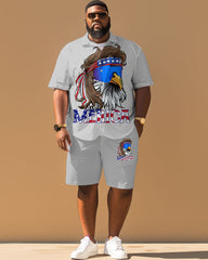 Men's Plus Size Independence Day Eagle Print Short Sleeve Shirt Shorts Suit
