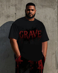 Big Guy's Artistic Letter GRAVE Gothic Style Short Sleeve T-Shirt Pants Set