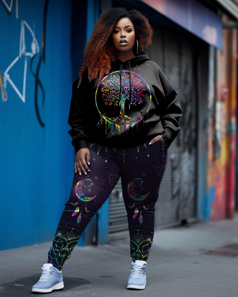 Women's Big & Tall Fluorescent Trees Moon Hoodie Set