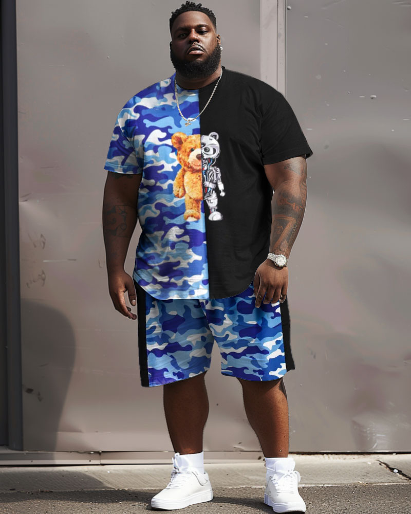 Street Casual Camouflage Colorblock Bear Print Large Men's Set