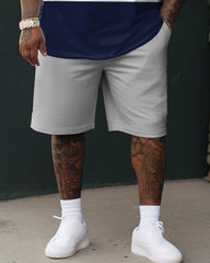 Big Men's Street Color Block Short Sleeve T-shirt Shorts Set