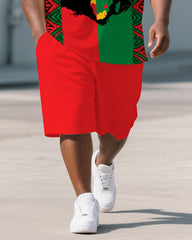 Men's Big & Tall Map Style Juneteenth Theme Festival Short Sleeve Polo Shirt Shorts Suit