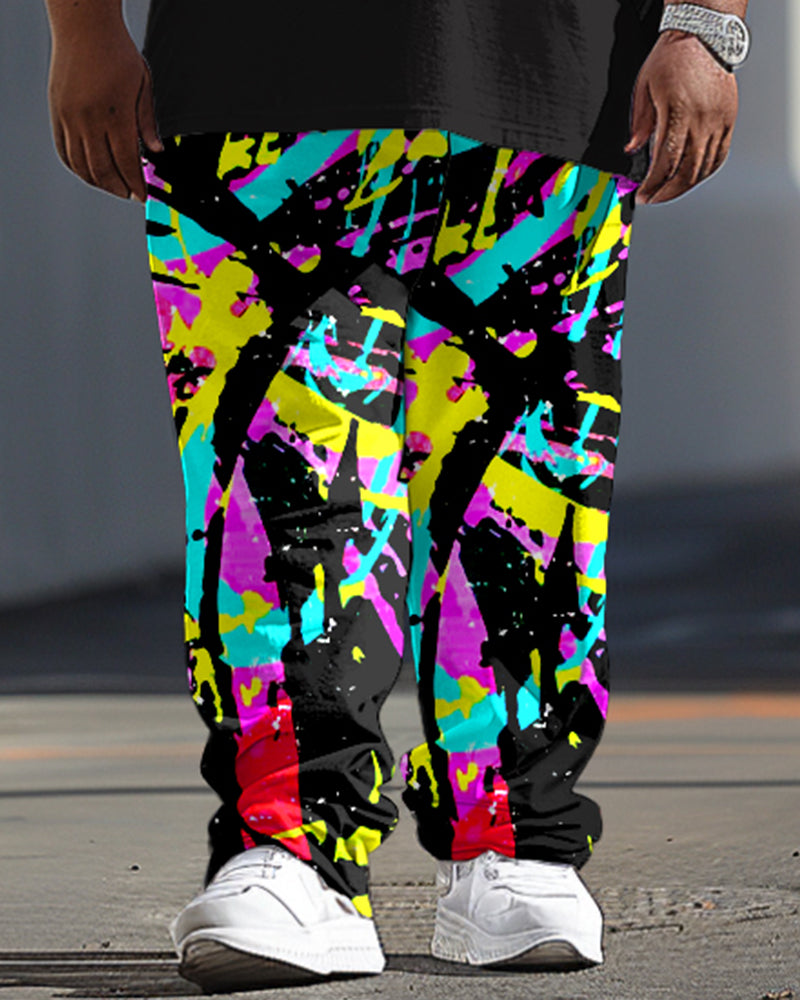 Men's Plus Size Casual Collision Color Letter Pattern Printed T-shirt Trousers Suit