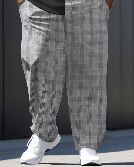 Men's Large Street Simple Retro Plaid Color Matching Casual Two-piece Set