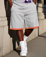 Big Men's Colorful Football Athlete Silhouette Printed Basketball Vest and Shorts Set