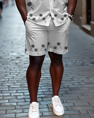 Men's Plus Size Hawaiian White Coconut Casual Cuban Collar Short Sleeve Shirt Shorts Suit