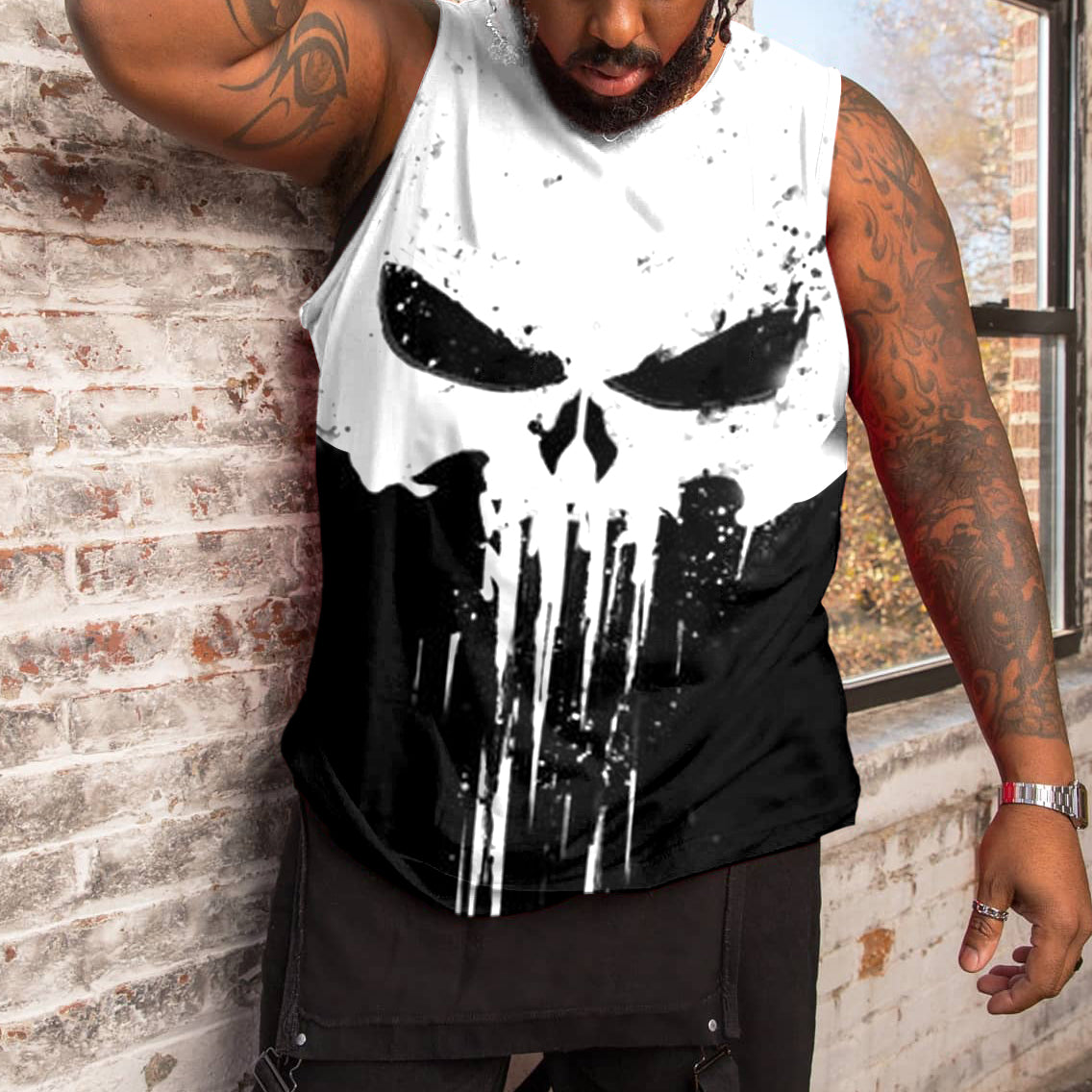 Men's Skull Color Block Plus Size Vest