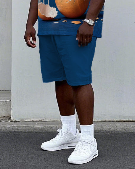 Big Men's Satire Egg USA Splicing Style Casual Short Sleeve T-Shirt Shorts Set
