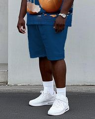 Big Men's Satire Egg USA Splicing Style Casual Short Sleeve T-Shirt Shorts Set
