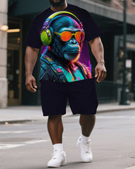 Men's Hip Hop Dreamy Nylon Gorillas Print Casual Big & Tall Short-Sleeve T-shirt & Short Set