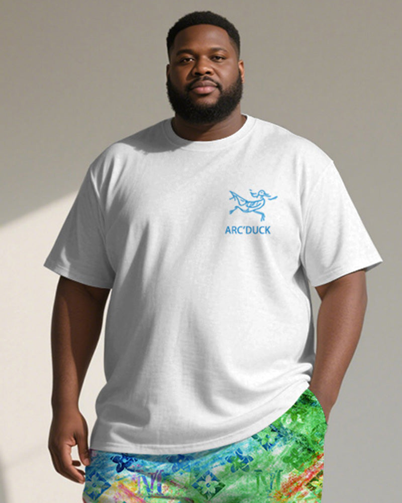 Big & Tall Men's Gradient Geometric Curved Duckling Print Crewneck Short-sleeved T-shirt Shorts Suit