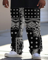 Men's Large Retro Art David Like Paisley Print T-Shirt Trousers Suit