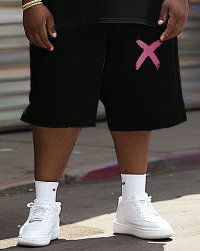 Men's Plus Size Casual X-Bear Graffiti T-Shirt and Shorts 2 Piece Set