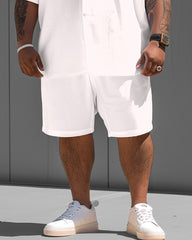 Big Guy Versatile White Solid Color Short Sleeve Shirt Shorts Set