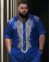 Men's Plus Size Gradient Retro Ethnic Short Sleeve Walking Set