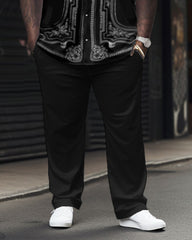 Big Men Elegant Classic Geometric Black Short Sleeve Shirt Pants Set