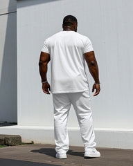 Men's Plus Size Casual White & Red Small Label Printed Short-sleeved T-shirt Trousers Suit