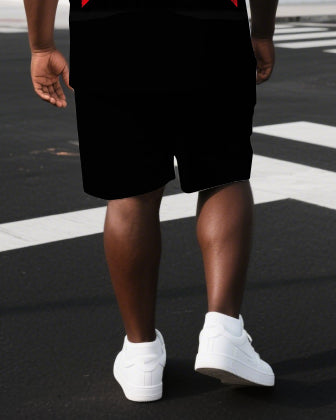 Men's Hip Hop Punk Style I Metal Skeleton Hand Back Print Casual Short-Sleeve T-shirt Big & Tall Set