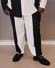 Men's Plus Size Simple Black And White Colorblock Printed Long Sleeve Shirt Trousers Suit