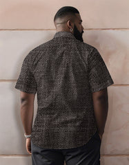 Men's Plus Size Letter Texture Patchwork Print Short Sleeve Shirt