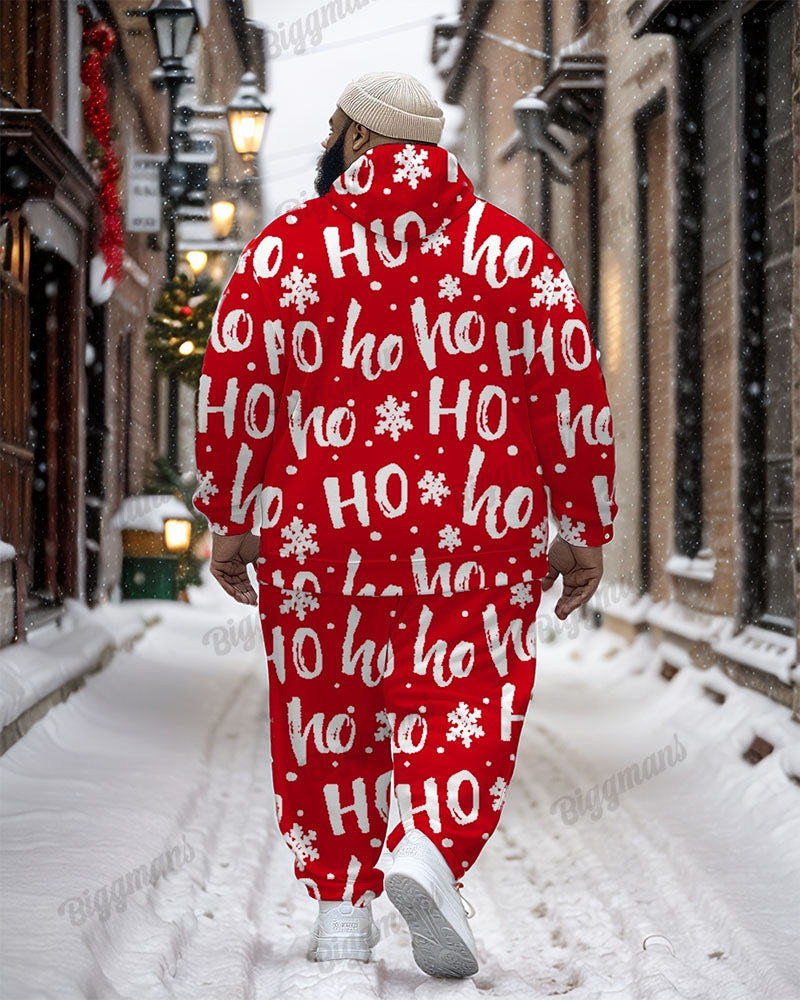 Men's Christmas Red Cartoon Alphabet Print Big and Tall Hoodie Set