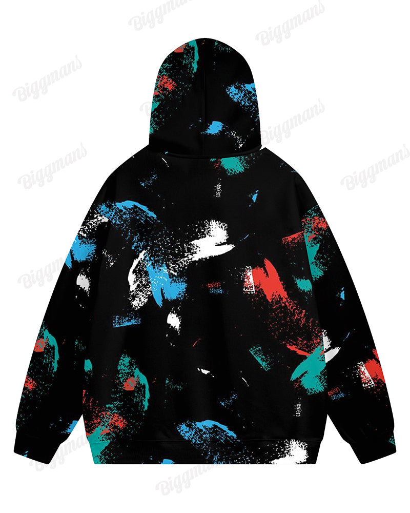 Men's Plus Size Tracksuit Color Brush Print Hoodie and Sweatpants Set
