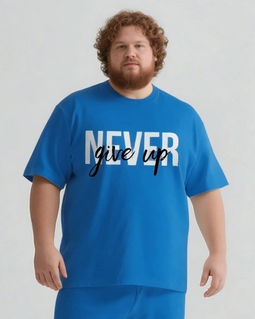 Never Give Up On Yourself Men's Big and Tall Simple Lettering Short Sleeve T-shirt Shorts Set