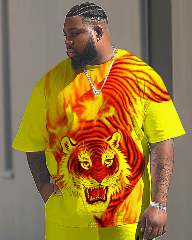 Comfortable Men's Large 3D Tiger Print Short Sleeve Trousers Set